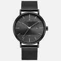 Relógio masculino minimalista Vanglore Selecty preto, 40mm, aço inox com pulseira de malha, vista frontal