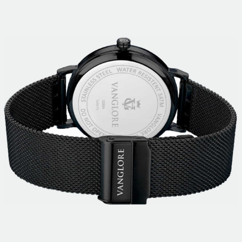 Relógio masculino minimalista Vanglore Selecty preto, 40mm, aço inox com pulseira de malha, fundo da caixa e fecho