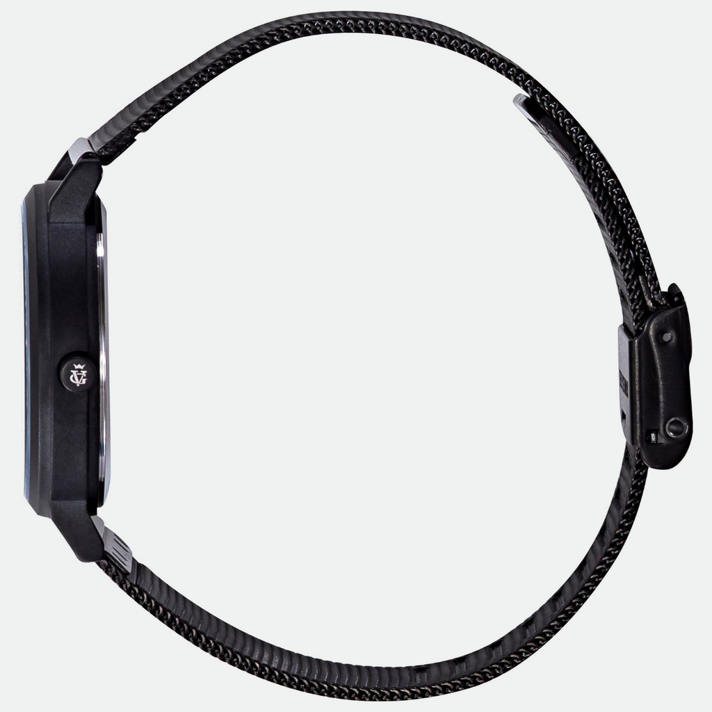 Relógio masculino minimalista Vanglore Selecty preto, 40mm, aço inox com pulseira de malha, vista lateral