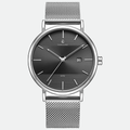 Relógio masculino minimalista Vanglore Selecty prata com visor preto, 40mm, aço inox com pulseira de malha, vista frontal