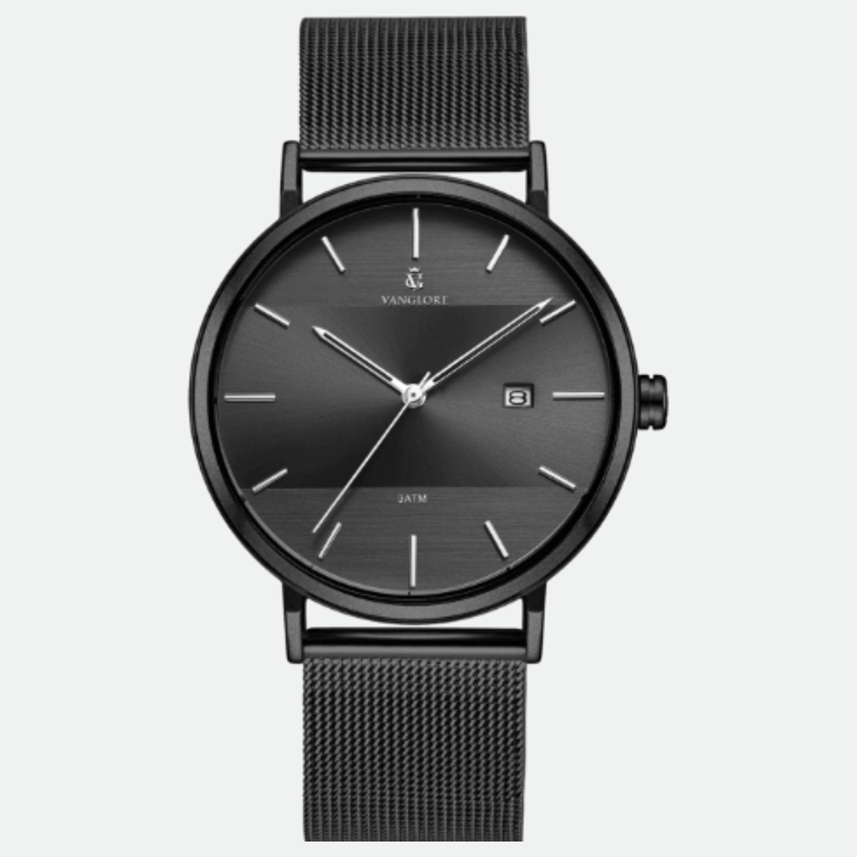 Relógio feminino Vanglore Selecty preto 33mm, pulseira mesh, vista frontal