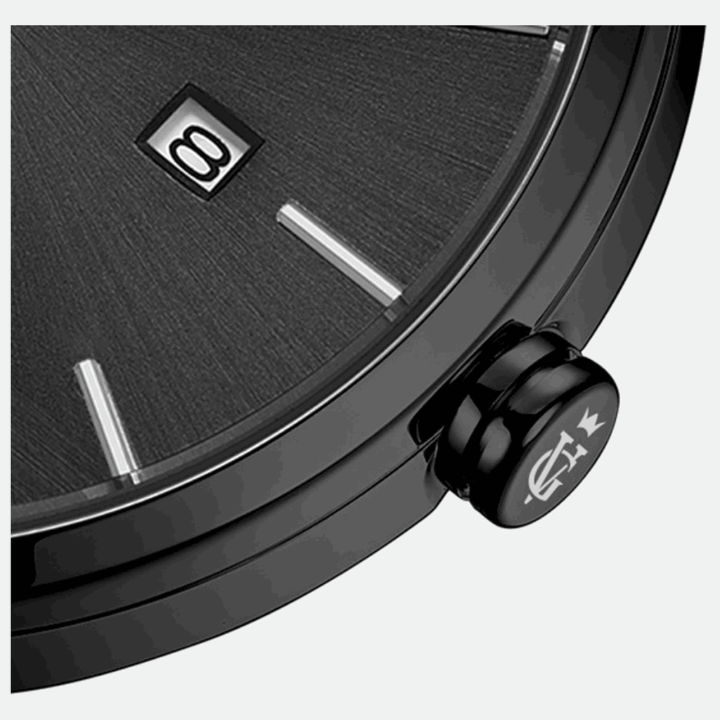 Relógio feminino Vanglore Selecty preto 33mm, pulseira mesh, detalhe do mostrador e da coroa