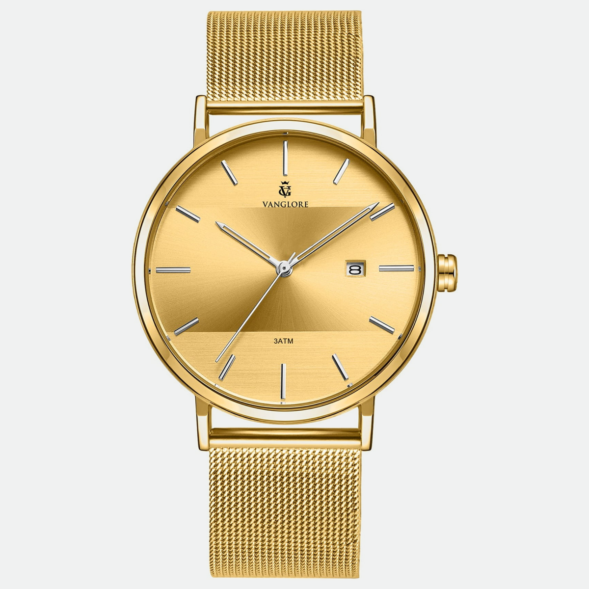 Relógio feminino Vanglore Selecty dourado 33mm, pulseira mesh, vista frontal