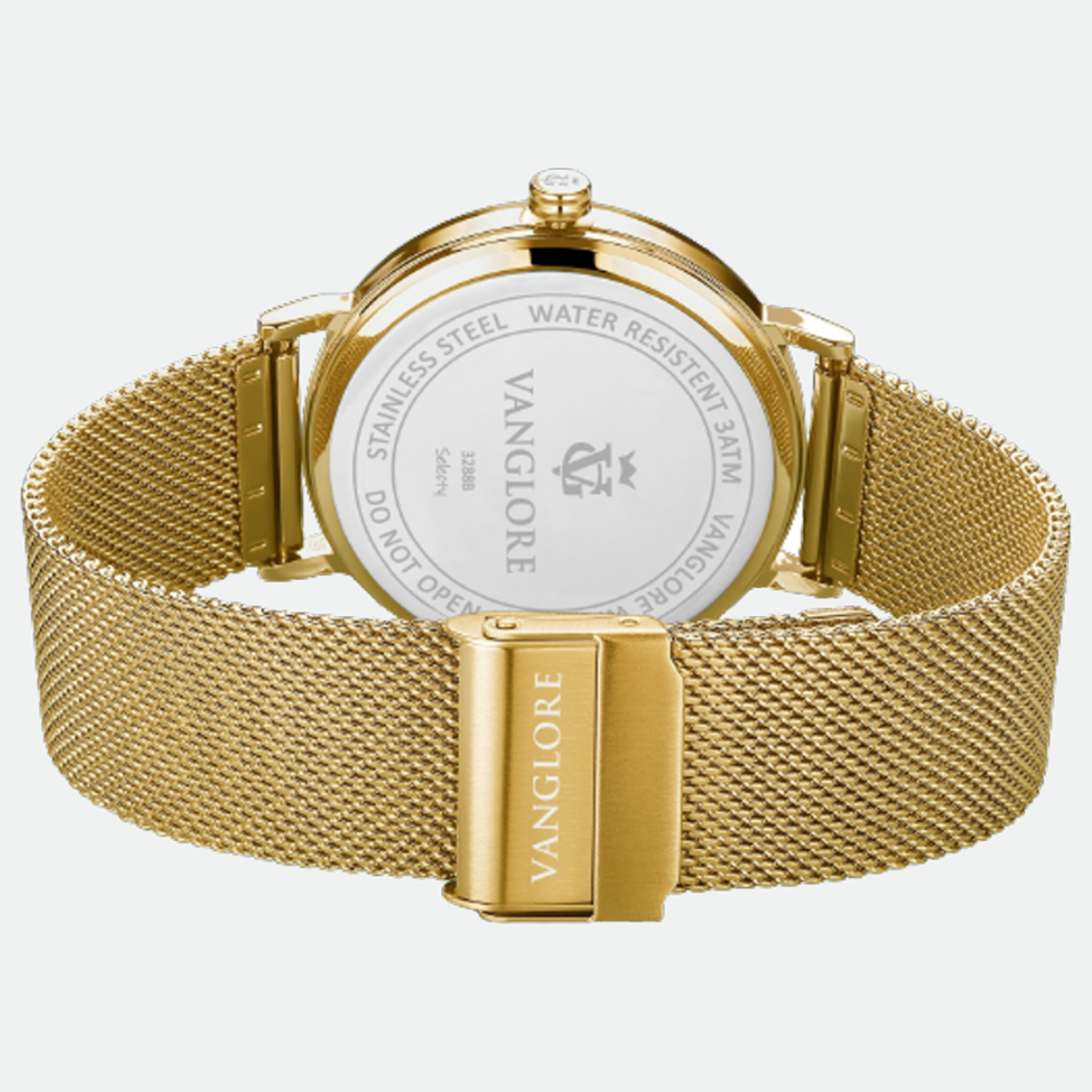 Relógio feminino Vanglore Selecty dourado 33mm, pulseira mesh, fundo e fecho deslizante