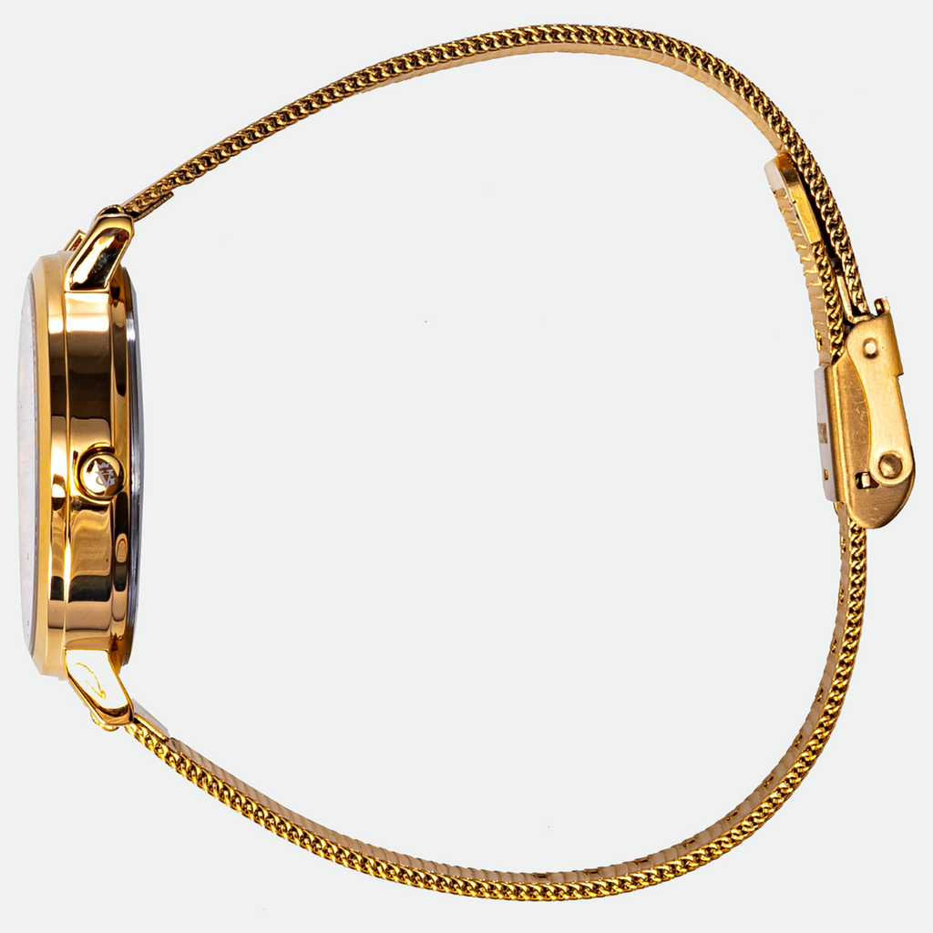 Relógio feminino Vanglore Selecty dourado 33mm, pulseira mesh, vista lateral