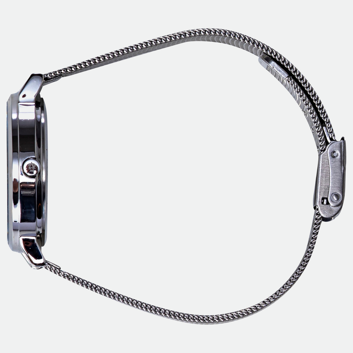 Relógio feminino Vanglore Selecty prata 33mm, pulseira mesh, vista lateral