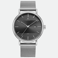 Relógio feminino Vanglore Selecty prata com fundo preto 33mm, pulseira mesh, vista frontal