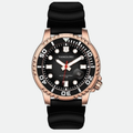 Relógio masculino Vanglore Pro Diver rose gold com fundo preto 44mm, pulseira preta, vista frontal