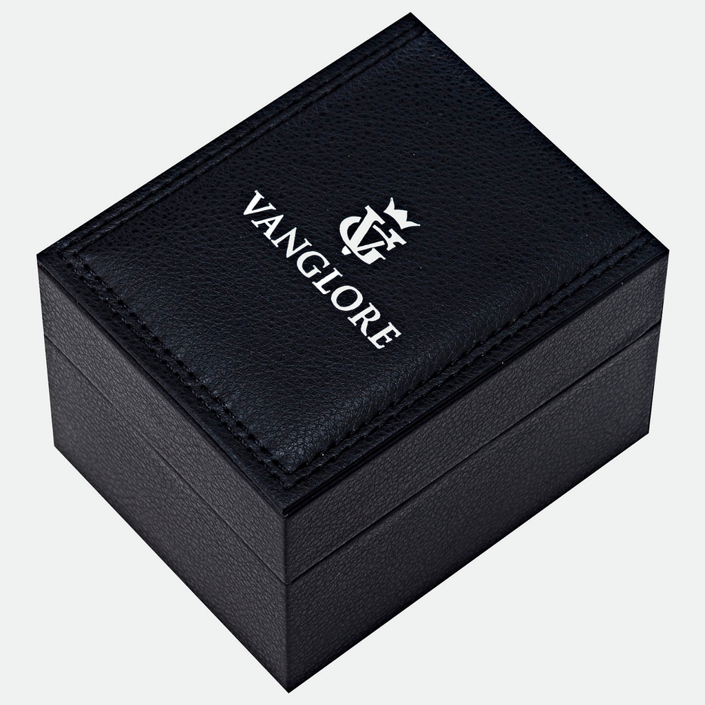 Relógio masculino Vanglore Pro Diver prata com fundo preto 44mm, pulseira preta, caixa Vanglore