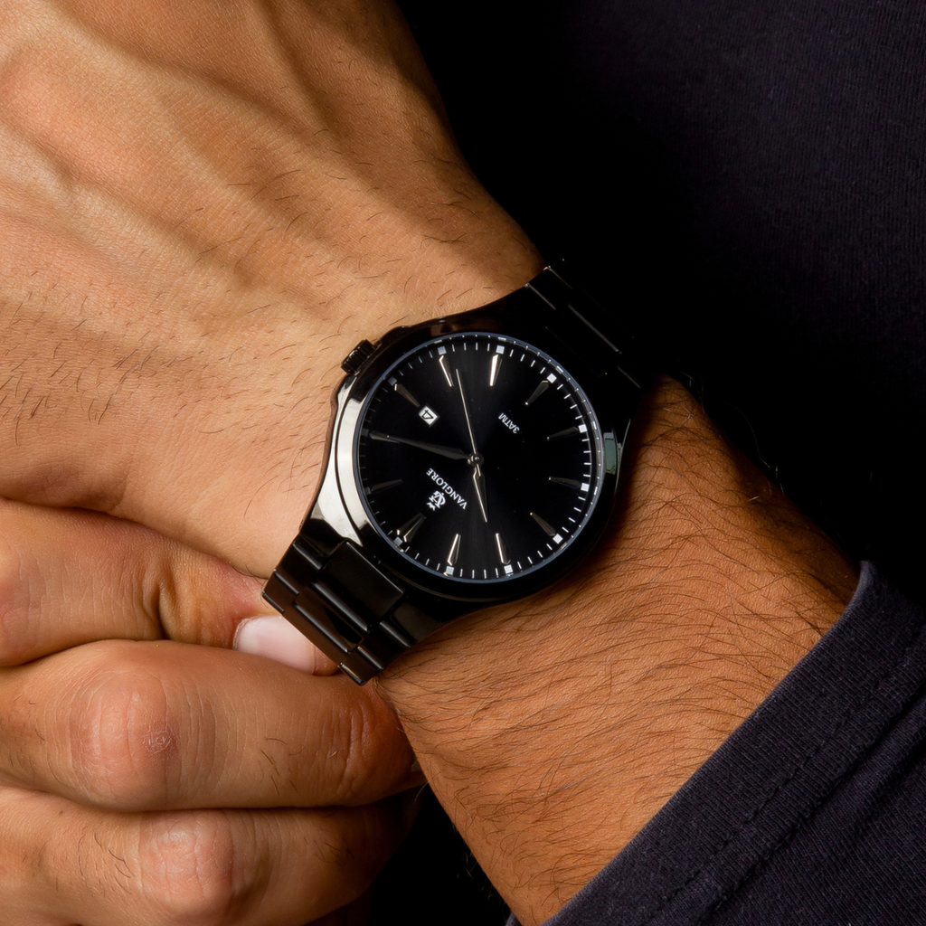Relógio masculino Vanglore Upclassic preto, 40mm, metal e aço inox, no pulso