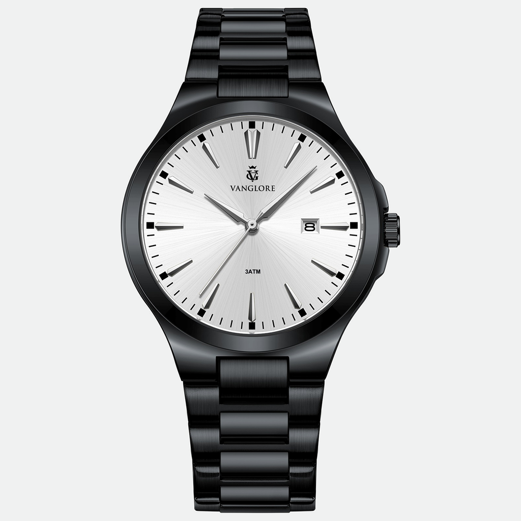 Relógio masculino Vanglore Upclassic preto com visor branco, 40mm, metal e aço inox, vista frontal