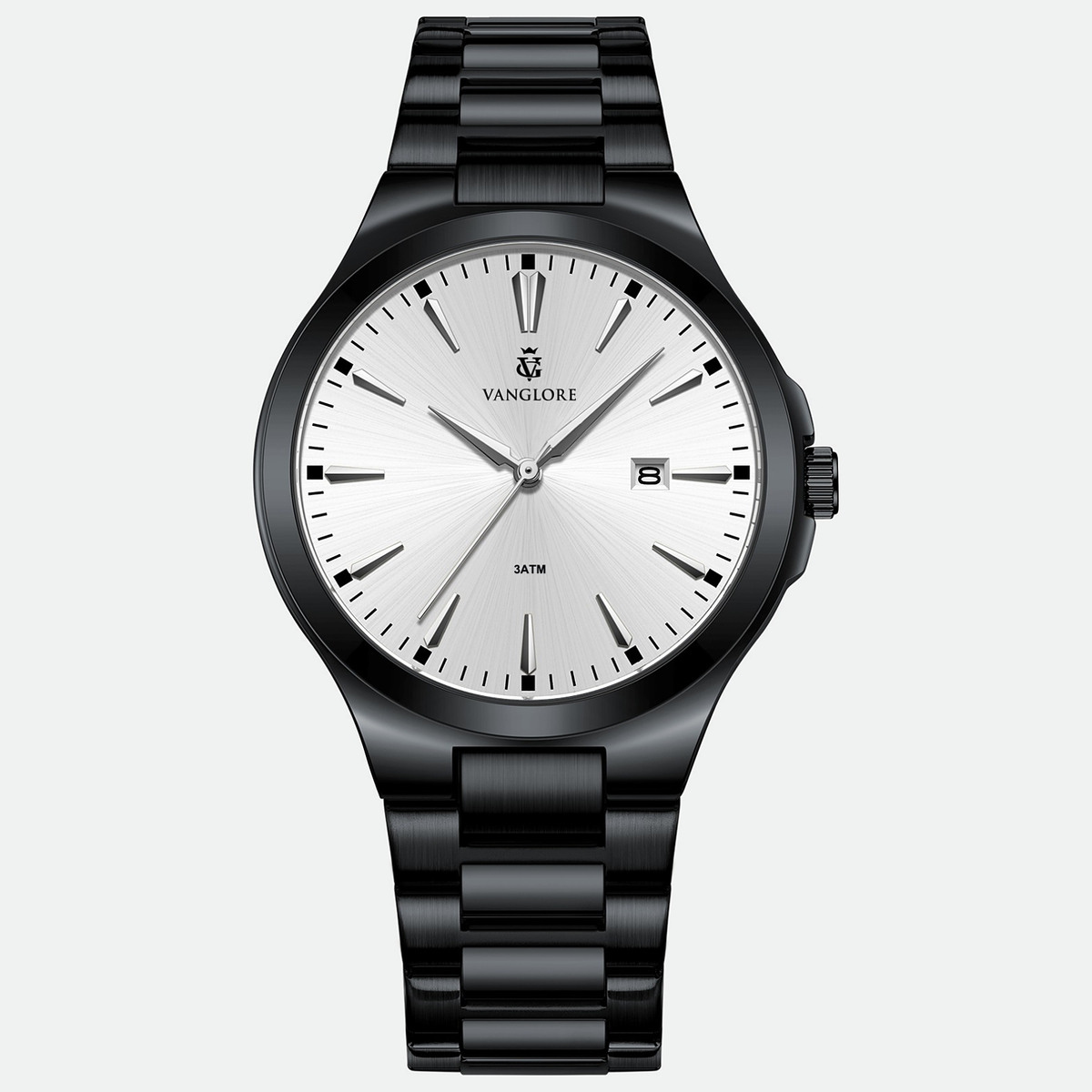 Relógio masculino Vanglore Upclassic preto com visor branco, 40mm, metal e aço inox, vista frontal