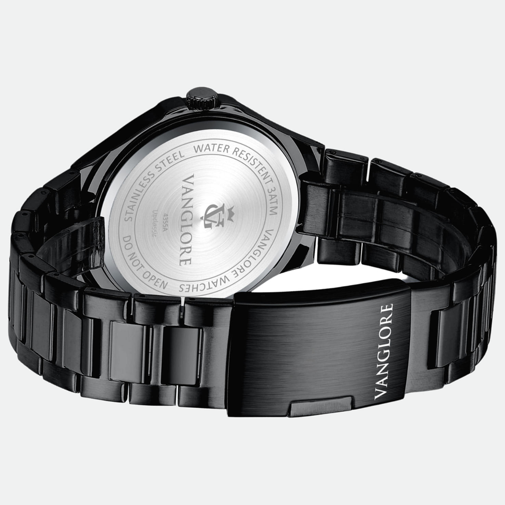 Relógio masculino Vanglore Upclassic preto com visor branco, 40mm, metal e aço inox, fundo da caixa e fecho
