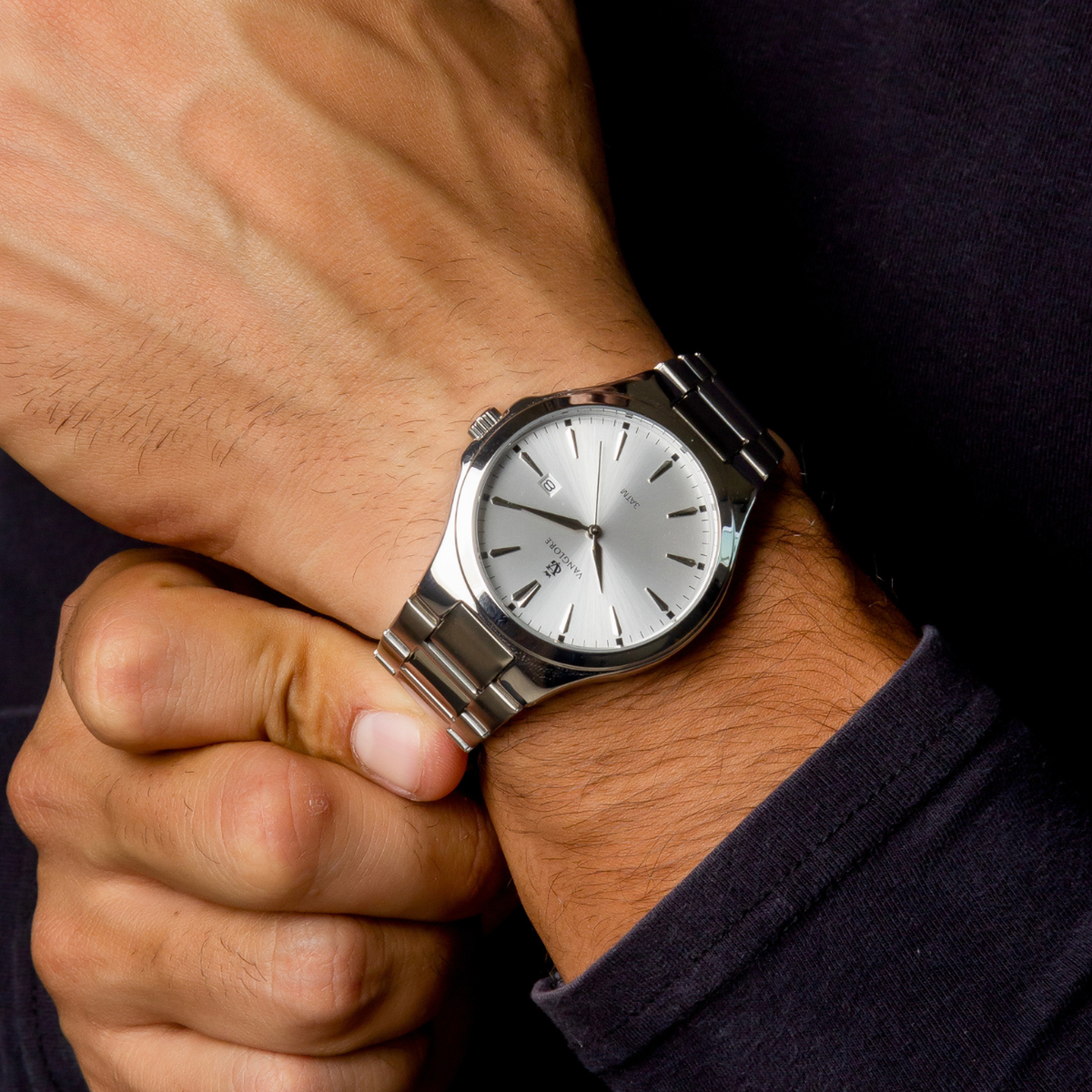 Relógio masculino Vanglore Upclassic prata, 40mm, metal e aço inox, no pulso