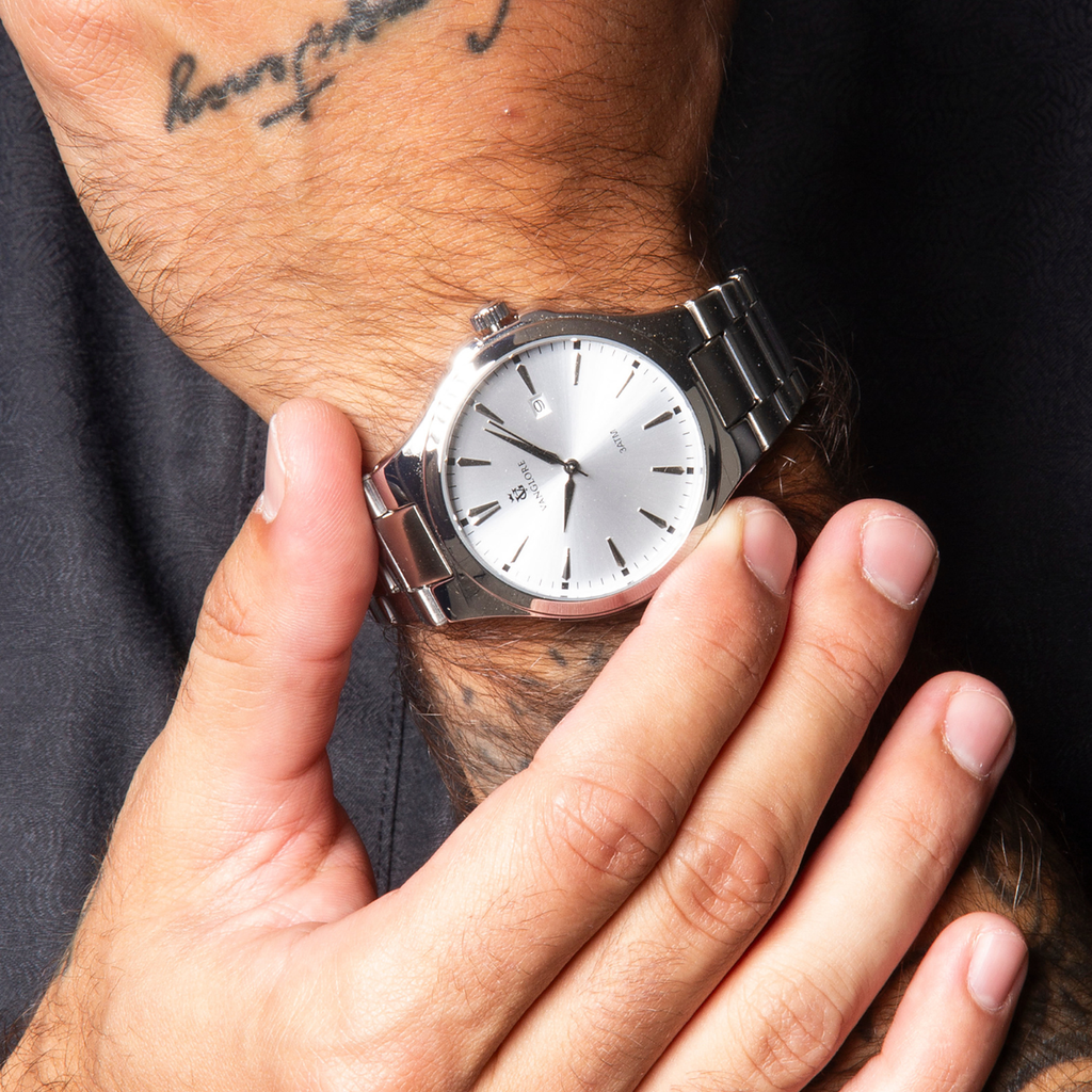 Relógio masculino Vanglore Upclassic prata, 40mm, metal e aço inox, no pulso