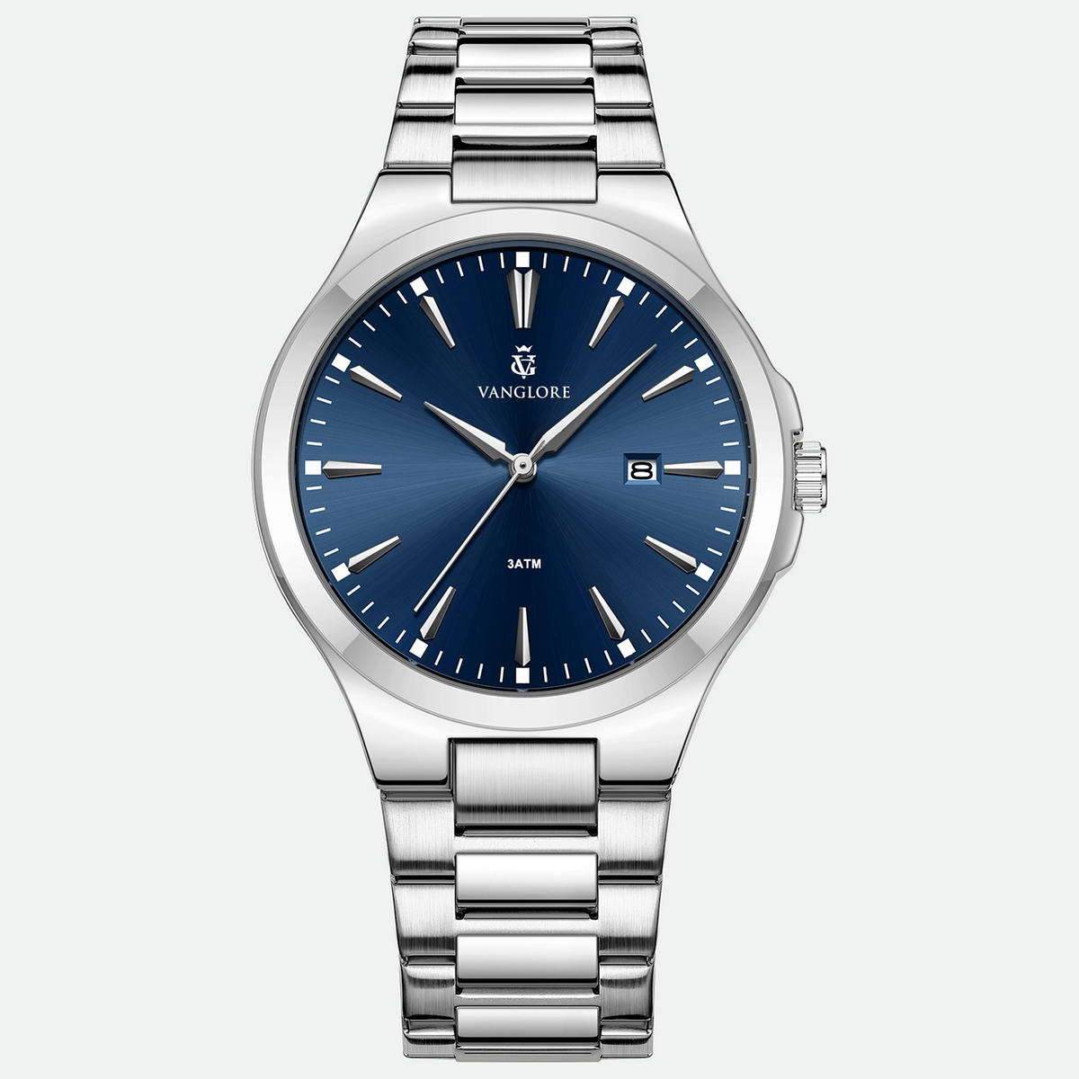 Relógio masculino Vanglore Upclassic prata com visor azul, 40mm, metal e aço inox, vista frontal