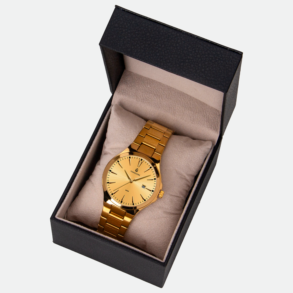 Relógio masculino Vanglore Upclassic dourado, 40mm, metal e aço inox, no estojo Vanglore