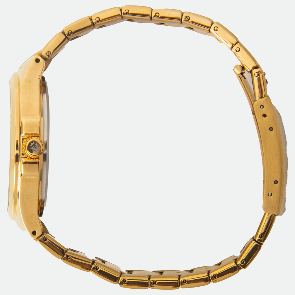 Relógio masculino Vanglore Upclassic dourado com visor preto, 40mm, metal e aço inox, vista lateral