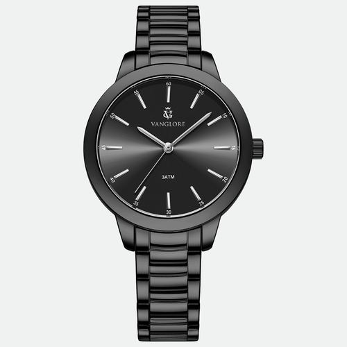Relógio feminino Vanglore Essence preto 36mm, vista frontal, em metal e aço inox