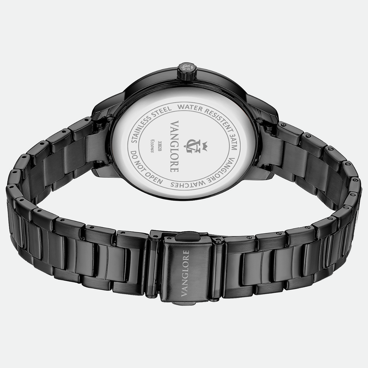 Relógio feminino Vanglore Essence preto 36mm, fundo da caixa e fecho dobrável