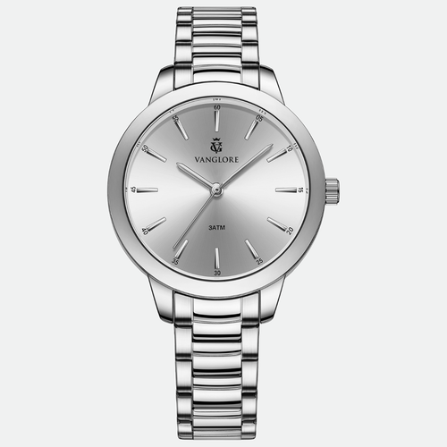 Relógio feminino Vanglore Essence prata 36mm, vista frontal, em metal e aço inox