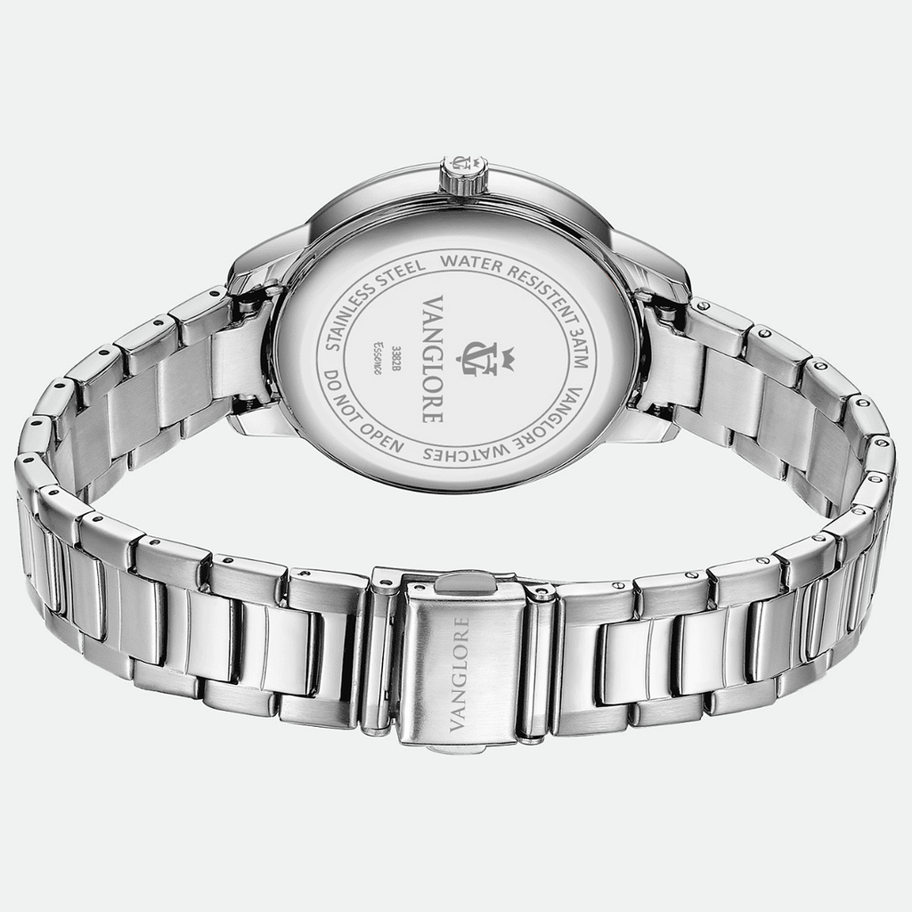 Relógio feminino Vanglore Essence prata 36mm, fundo da caixa e fecho dobrável