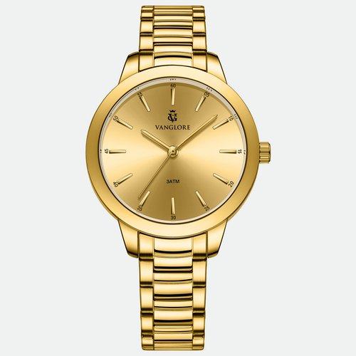 Relógio feminino Vanglore Essence dourado 36mm, vista frontal, em metal e aço inox