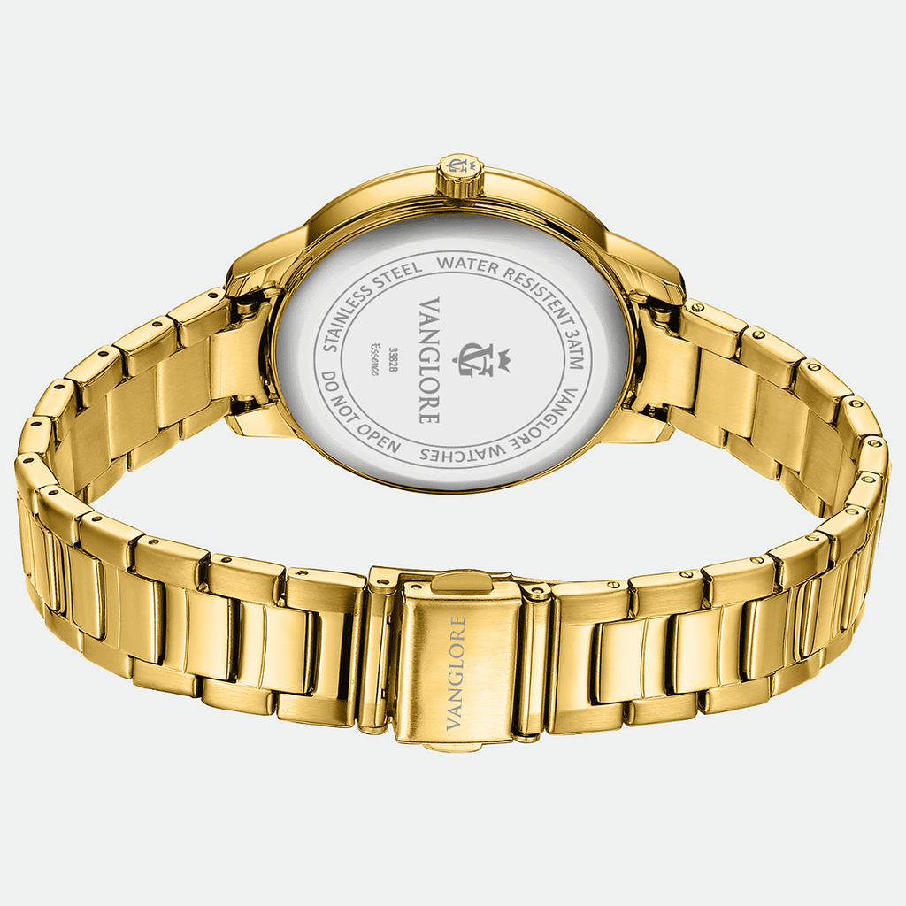 Relógio feminino Vanglore Essence dourado 36mm, fundo da caixa e fecho dobrável