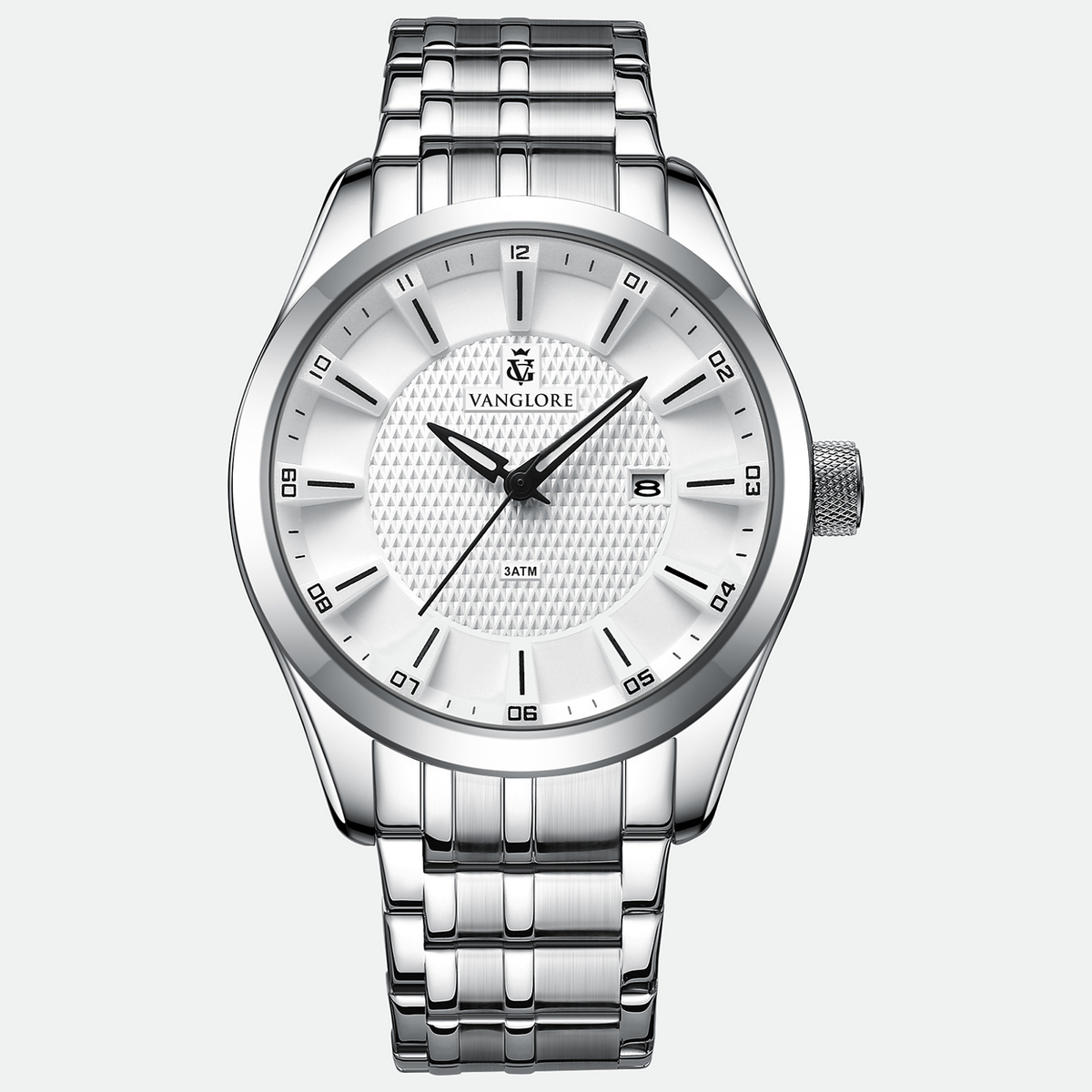 Relógio masculino Vanglore Nexus prata com fundo branco 44mm, em metal e aço inox, vista frontal