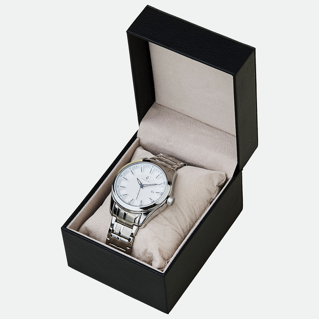 Relógio masculino Vanglore Nexus prata com fundo branco 44mm, em metal e aço inox, no estojo Vanglore
