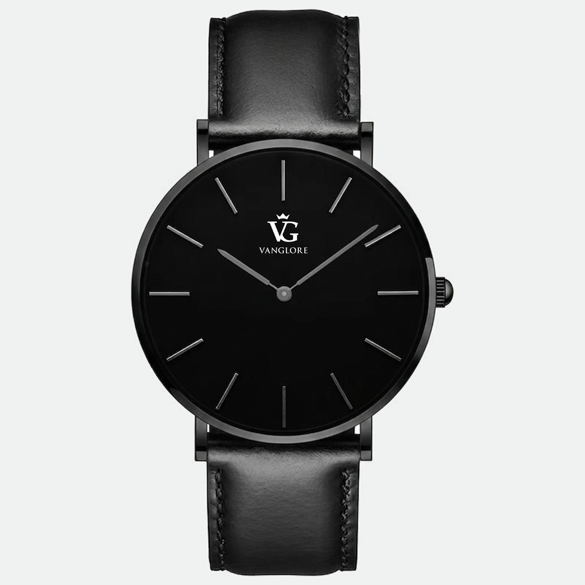 Relógio masculino Vanglore Selecty 3289a preto com pulseira de couro preta, 40mm, vista frontal
