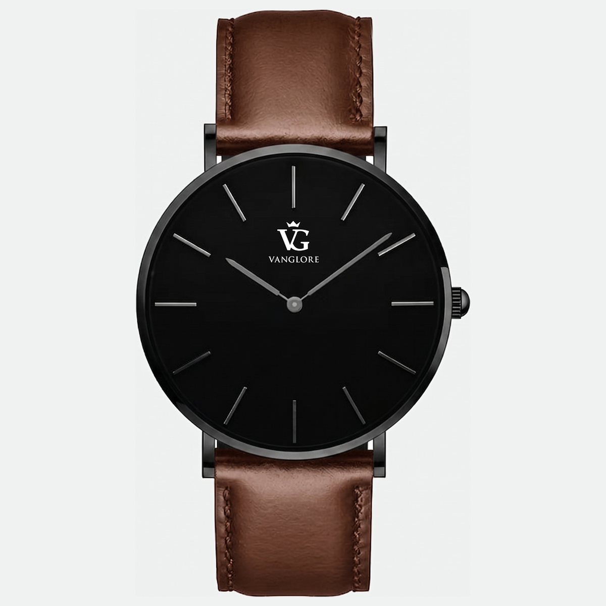 Relógio masculino Vanglore Selecty 3289a preto com pulseira de couro marrom, 40mm, vista frontal