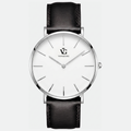 Relógio masculino Vanglore Selecty 3289a prata com fundo branco e pulseira de couro preta, 40mm, vista frontal