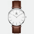 Relógio masculino Vanglore Selecty 3289a prata com fundo branco e pulseira de couro marrom, 40mm, vista frontal