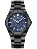 Relógio masculino Vanglore Legacy preto com fundo azul 42mm, bisel octogonal, em metal e aço inox
